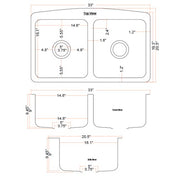 Dakota Sinks DSE-HCA5050 Signature Elements Series 33 Inch 50/50 Handmade Copper Double Bowl Apron Front Kitchen Sink - Hammered Copper