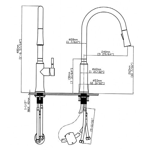 Dakota Sinks DSF-19KPO00 Dakota Signature 18 7/8 Inch Single Pull-Out Kitchen Faucet